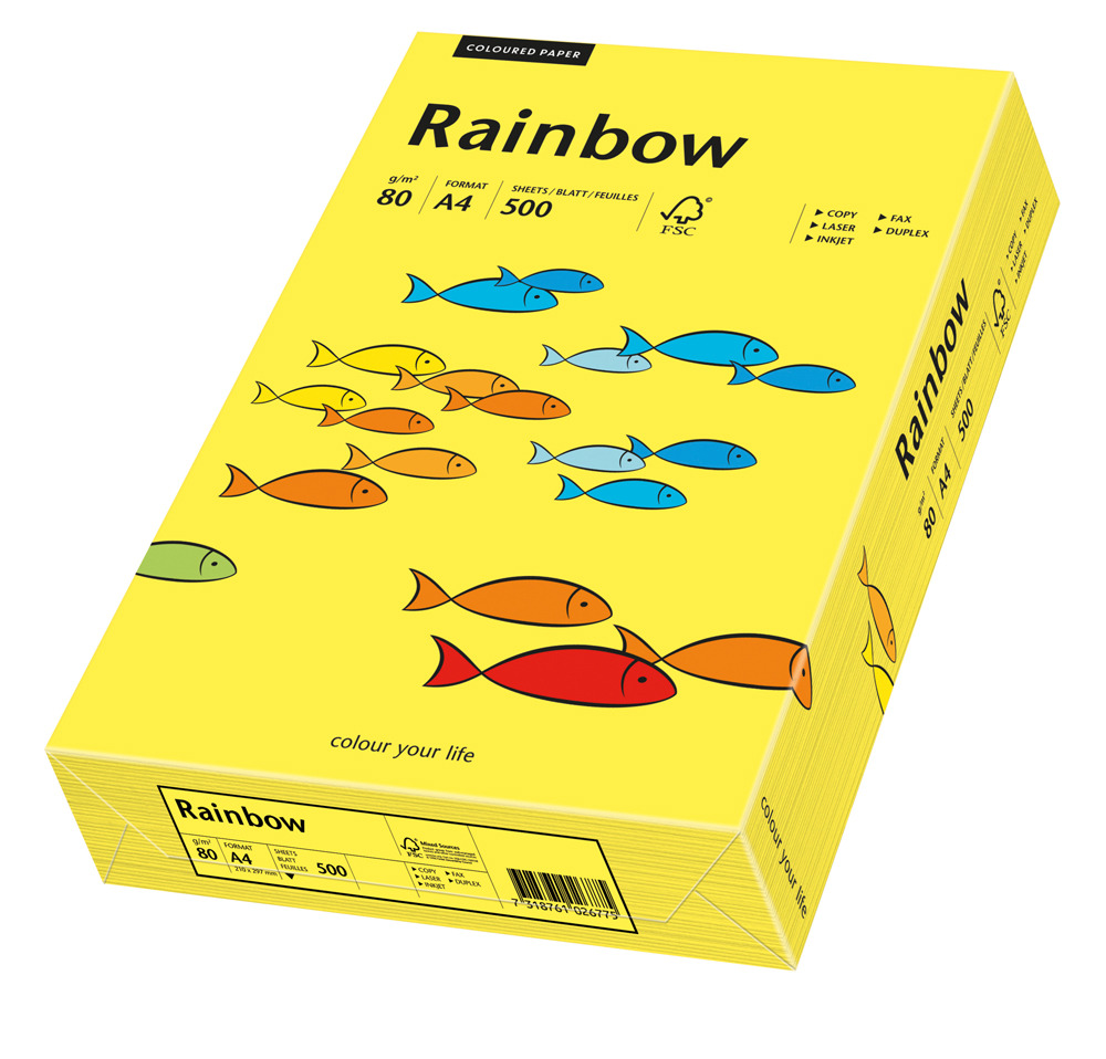 Spalvotas Popierius Rainbow A4, citrinos geltona (14), 80 g/m² 500 lapų pakuotėje/ 160 g/m² 250 lapų pakuotėje , 5 pakeliai dėžėje. Spalvotas Popierius Rainbow A4, citrinos geltona (14), 80 g/m² 500 lapų pakuotėje/ 160 g/m² 250 lapų pakuotėje , 5 pakeliai dėžėje.