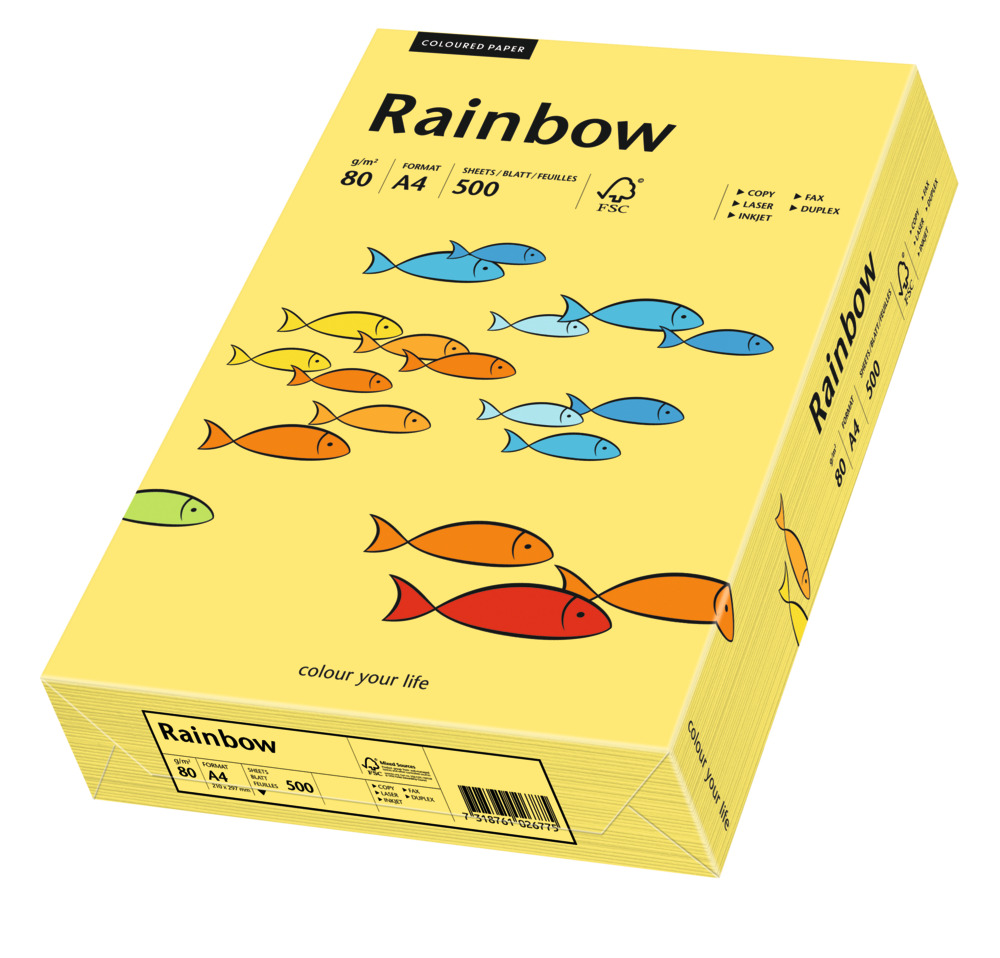 Spalvotas Popierius Rainbow A4, geltona (16), 80 g/m² 500 lapų pakuotėje/ 160 g/m² 250 lapų pakuotėje , 5 pakeliai dėžėje. Spalvotas Popierius Rainbow A4, geltona (16), 80 g/m² 500 lapų pakuotėje/ 160 g/m² 250 lapų pakuotėje , 5 pakeliai dėžėje.