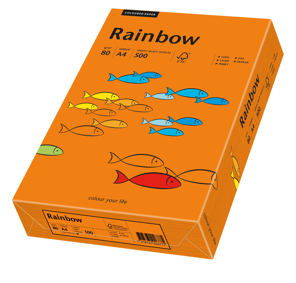 Spalvotas Popierius Rainbow A4, intensyvi oranžinė (26), 80 g/m² 500 l. pakuotėje/ 160 g/m² 250 l. pakuotėje, 5 pakeliai dėžėje. Spalvotas Popierius Rainbow A4, intensyvi oranžinė (26), 80 g/m² 500 l. pakuotėje/ 160 g/m² 250 l. pakuotėje, 5 pakeliai dėžėje.