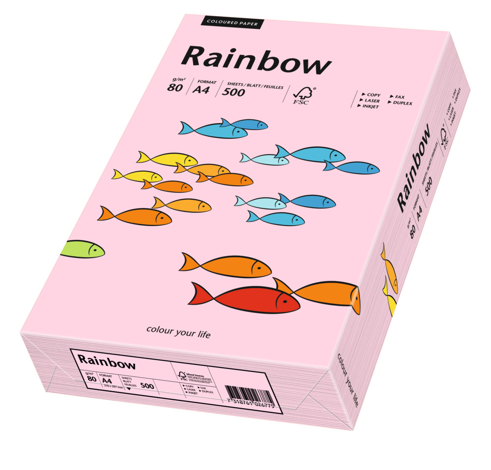 Spalvotas Popierius Rainbow A4, šviesiai rožinė (54), 80 g/m² 500 l. pakuotėje/ 160 g/m² 250 l. pakuotėje, 5 pakeliai dėžėje. Spalvotas Popierius Rainbow A4, šviesiai rožinė (54), 80 g/m² 500 l. pakuotėje/ 160 g/m² 250 l. pakuotėje, 5 pakeliai dėžėje.