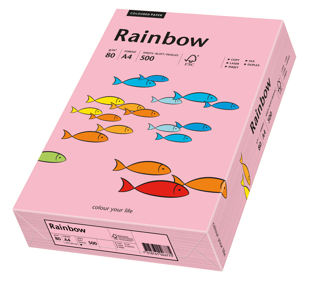Spalvotas Popierius Rainbow A4, rožinė (55), 80 g/m² 500 l. pakuotėje/ 160 g/m² 250 l. pakuotėje, 5 pakeliai dėžėje. Spalvotas Popierius Rainbow A4, rožinė (55), 80 g/m² 500 l. pakuotėje/ 160 g/m² 250 l. pakuotėje, 5 pakeliai dėžėje.