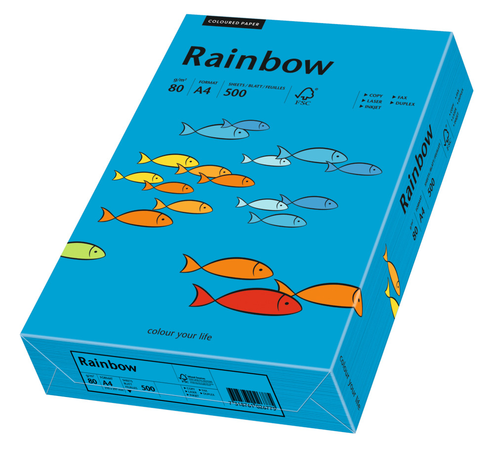 Spalvotas Popierius Rainbow A4, intensyvi mėlyna (88), 80 g/m² 500 l. pakuotėje/ 160 g/m² 250 l. pakuotėje, 5 pakeliai dėžėje. Spalvotas Popierius Rainbow A4, intensyvi mėlyna (88), 80 g/m² 500 l. pakuotėje/ 160 g/m² 250 l. pakuotėje, 5 pakeliai dėžėje.